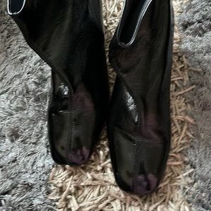 Top shop, black patent, leather booties, black heel 3 inches